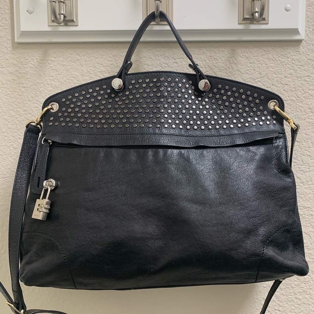 Furla Black Stud-Trim Leather with Lock Accent